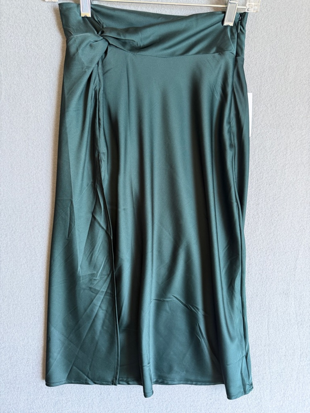 Forever 21 Deep Teal Satin Midi Skirt with Twist Detail